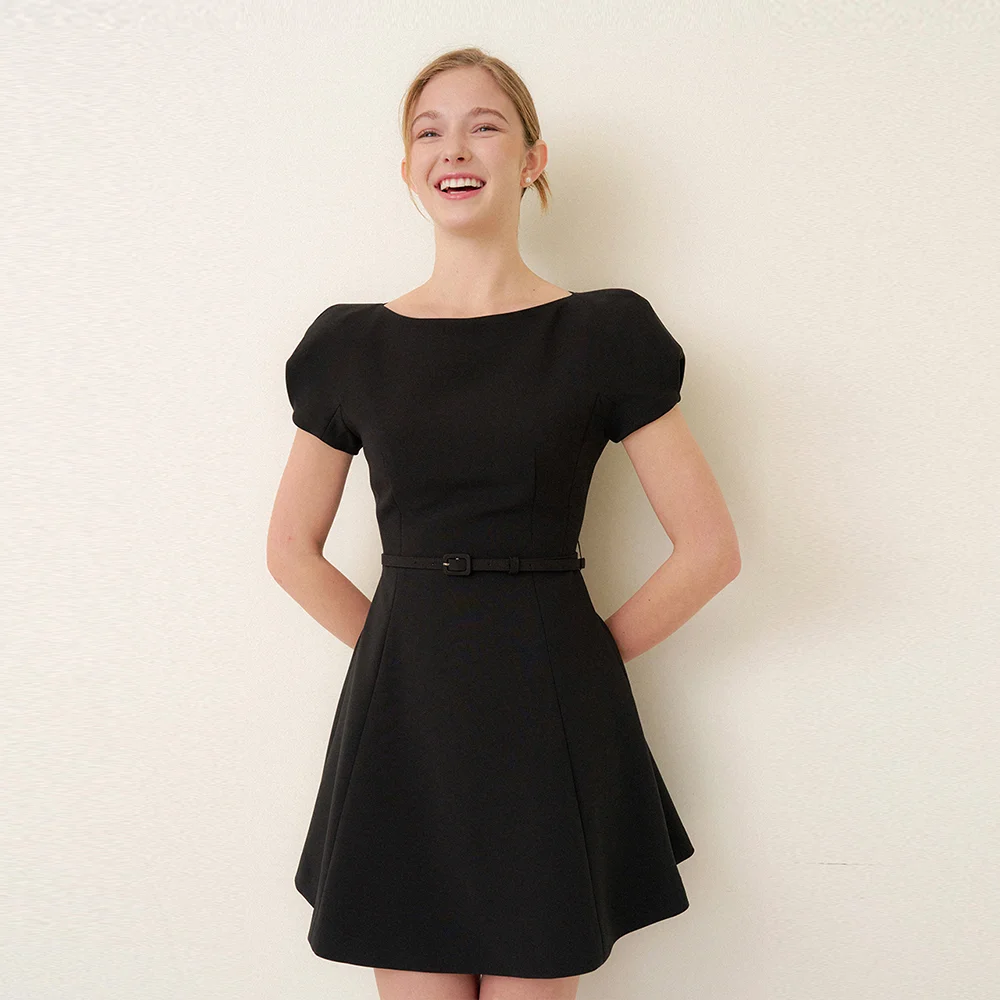 Cap-Sleeve Flare Mini Dress / Black(2color)