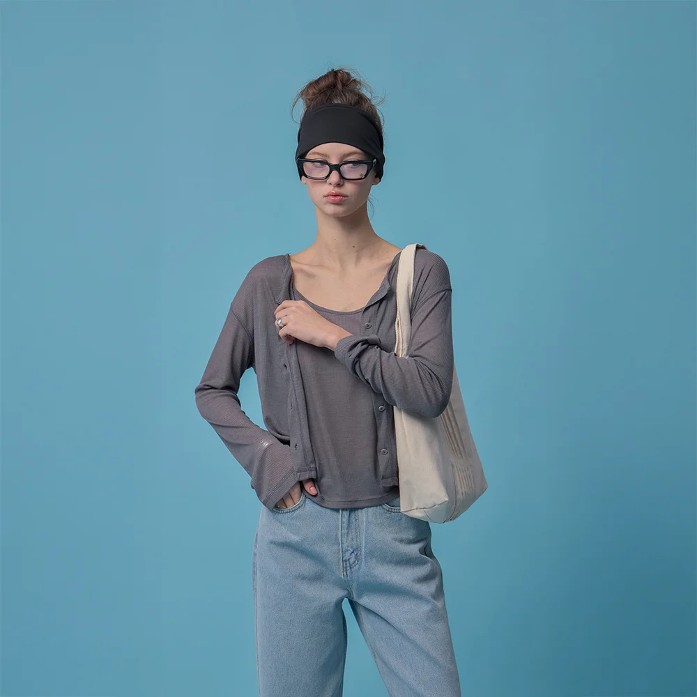 Tencel Cardigan Set (Charcoal)