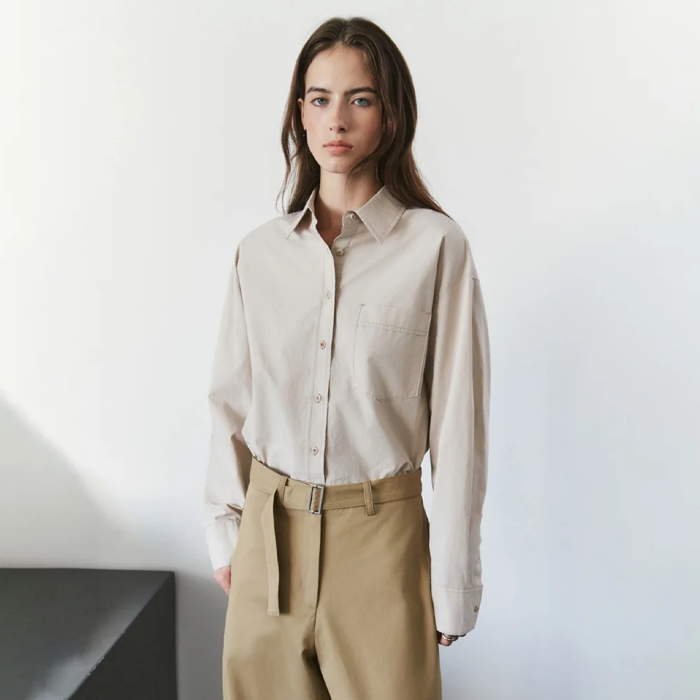 SITP5303 水洗 縫線 純棉 襯衫_Light beige