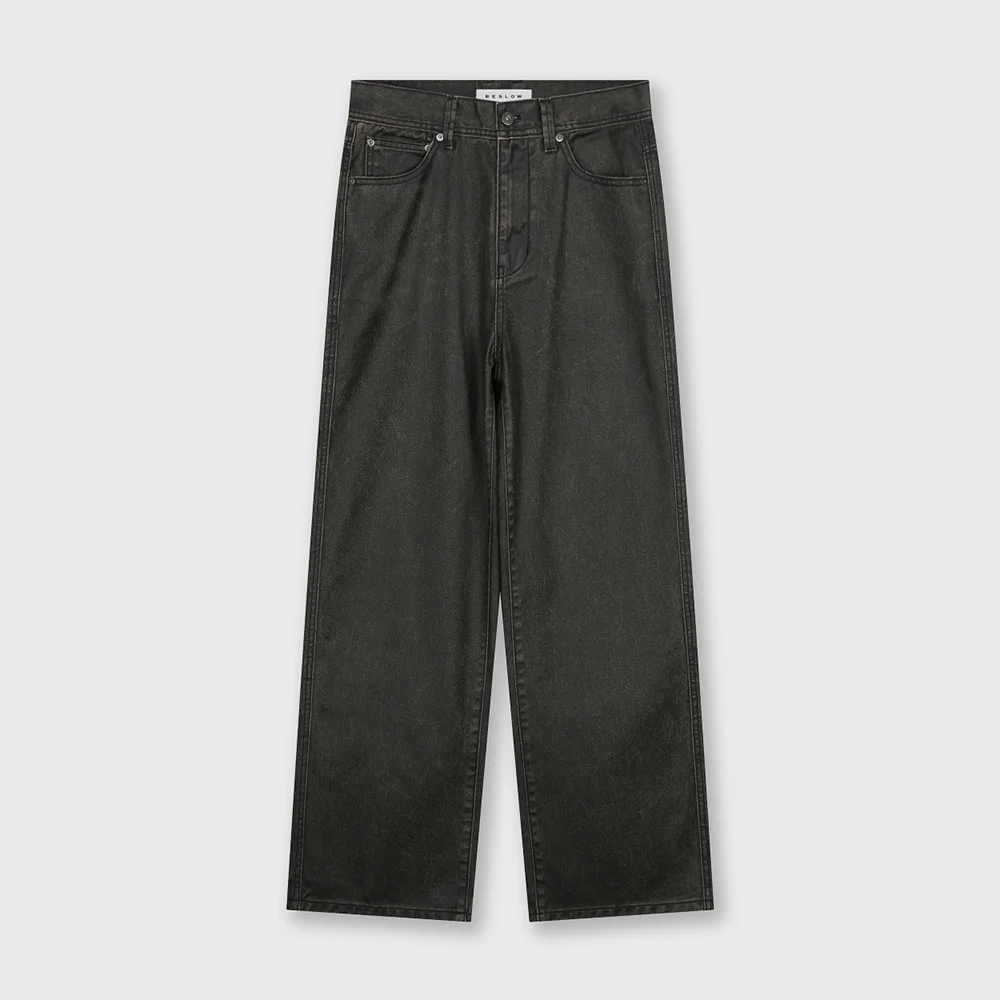 COATED DENIM PANTS BROWN BLACK