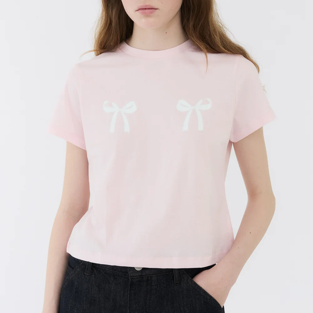 TWIN RIBBON TSHIRTS / LIGHT PINK