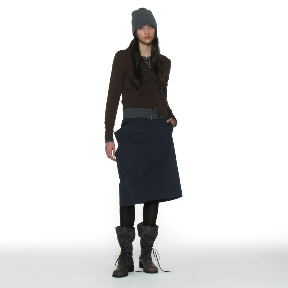 ASYMMETRIC DRAPE PANEL MIDI SKIRT_DARK NAVY