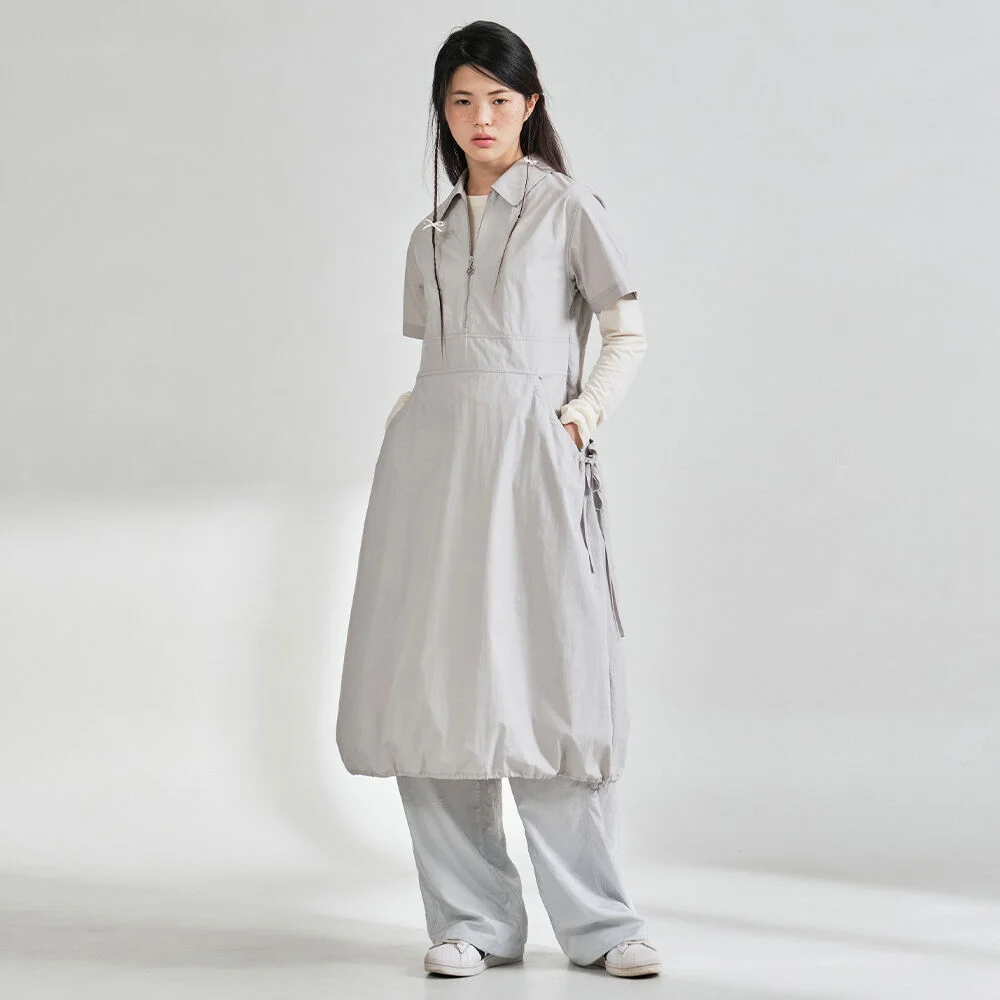 女裝 衣領 拉鏈 連衣裙 Light Gray