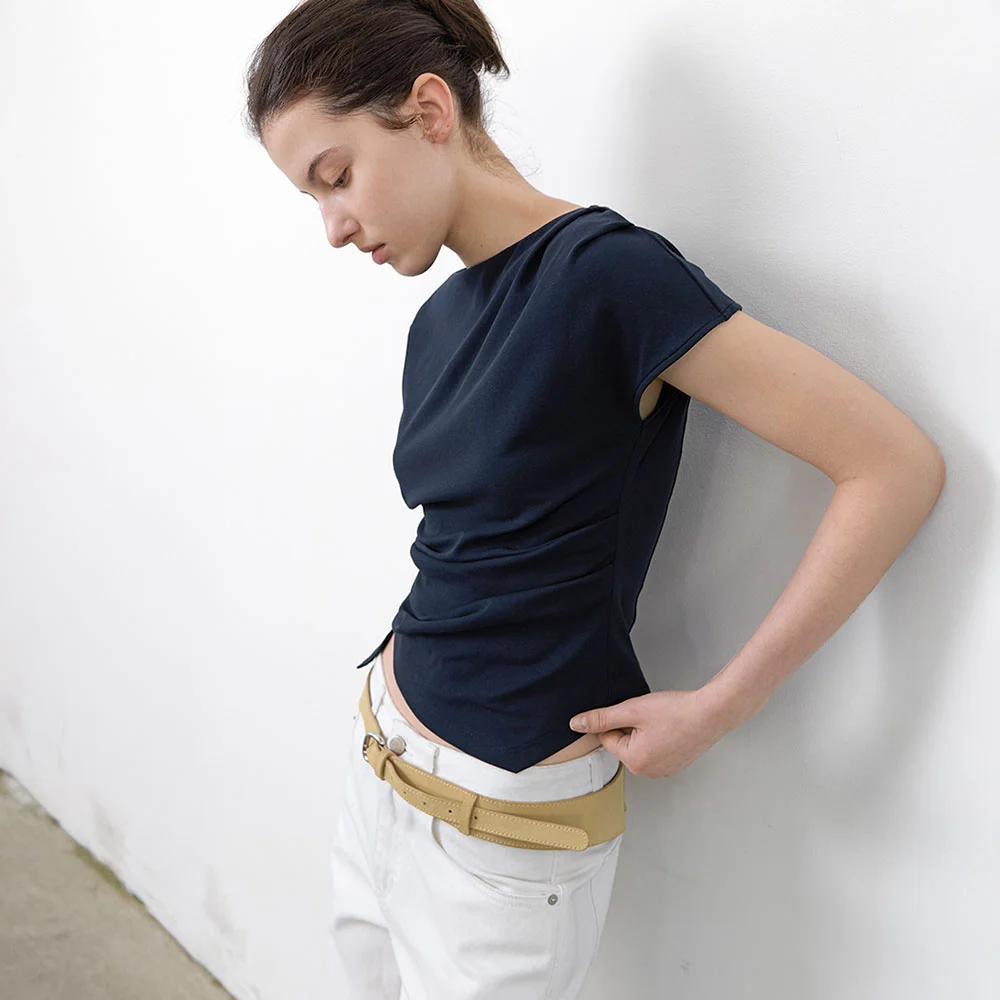 LOND WAIST TUCK BLOUSE NAVY (Z-BL-4225)