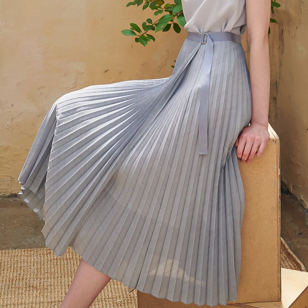 Marta Stripe Pleats Wrap Skirt_Mint