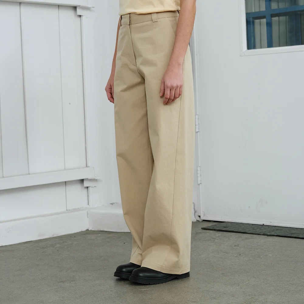 line cotton pants - beige