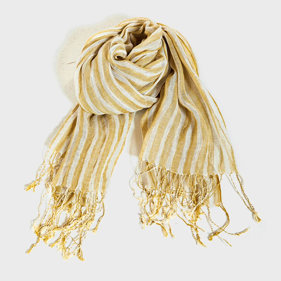 LINEN STRIPE YELLOW SCARF