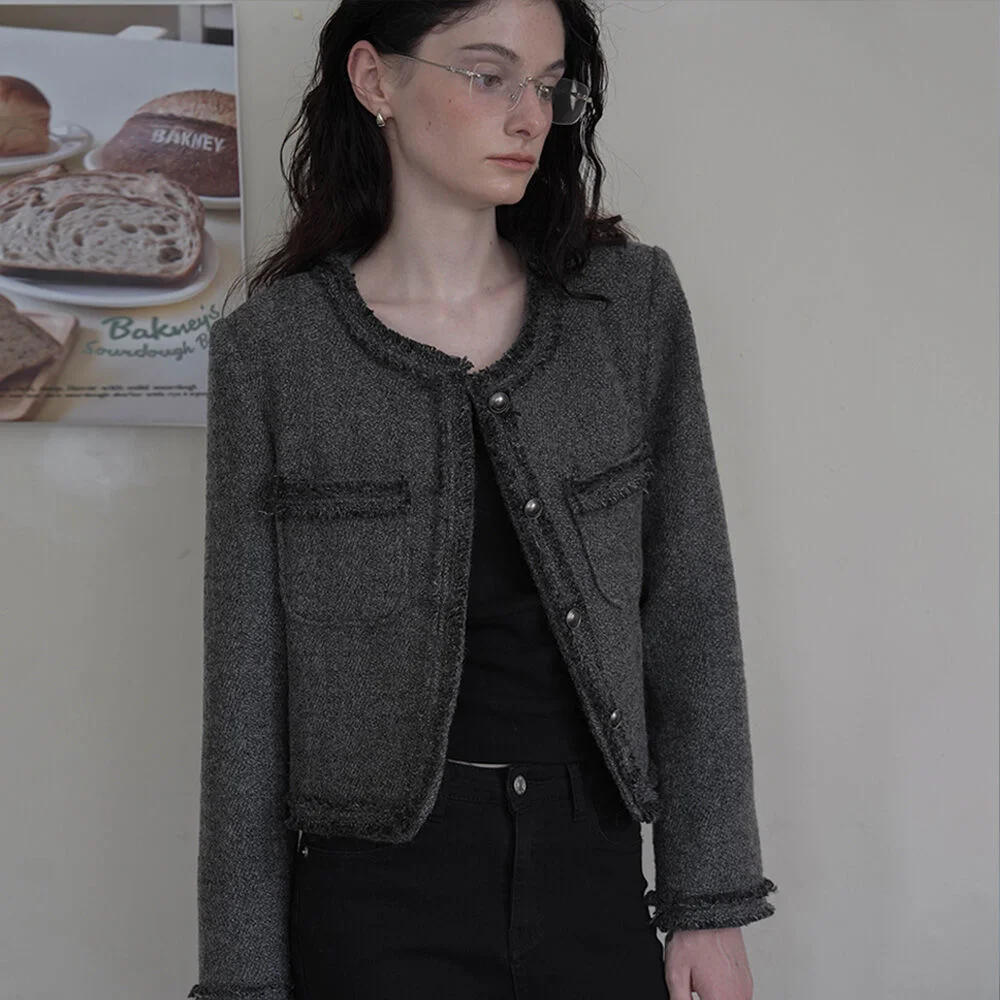 Fringe Trimming Tweed Jacket