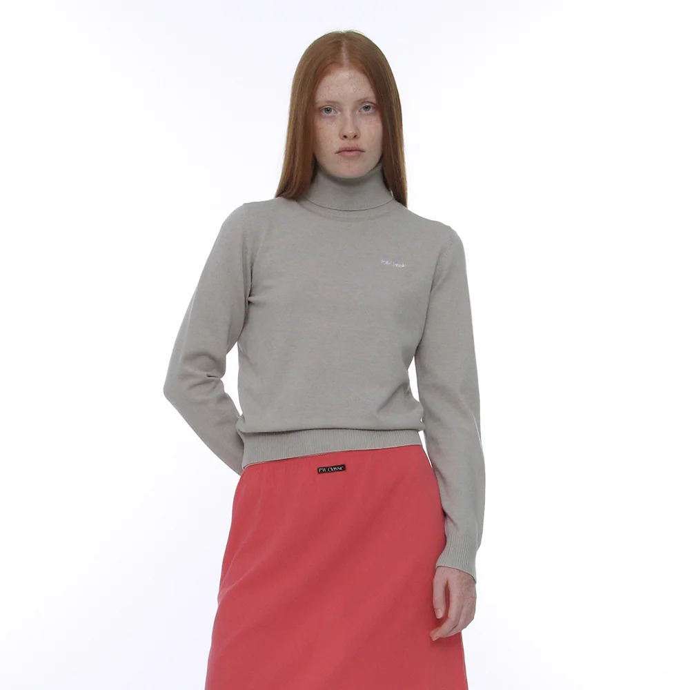 PWC EMBROIDERY HIGH NECK KNIT TOP_WARM GREY