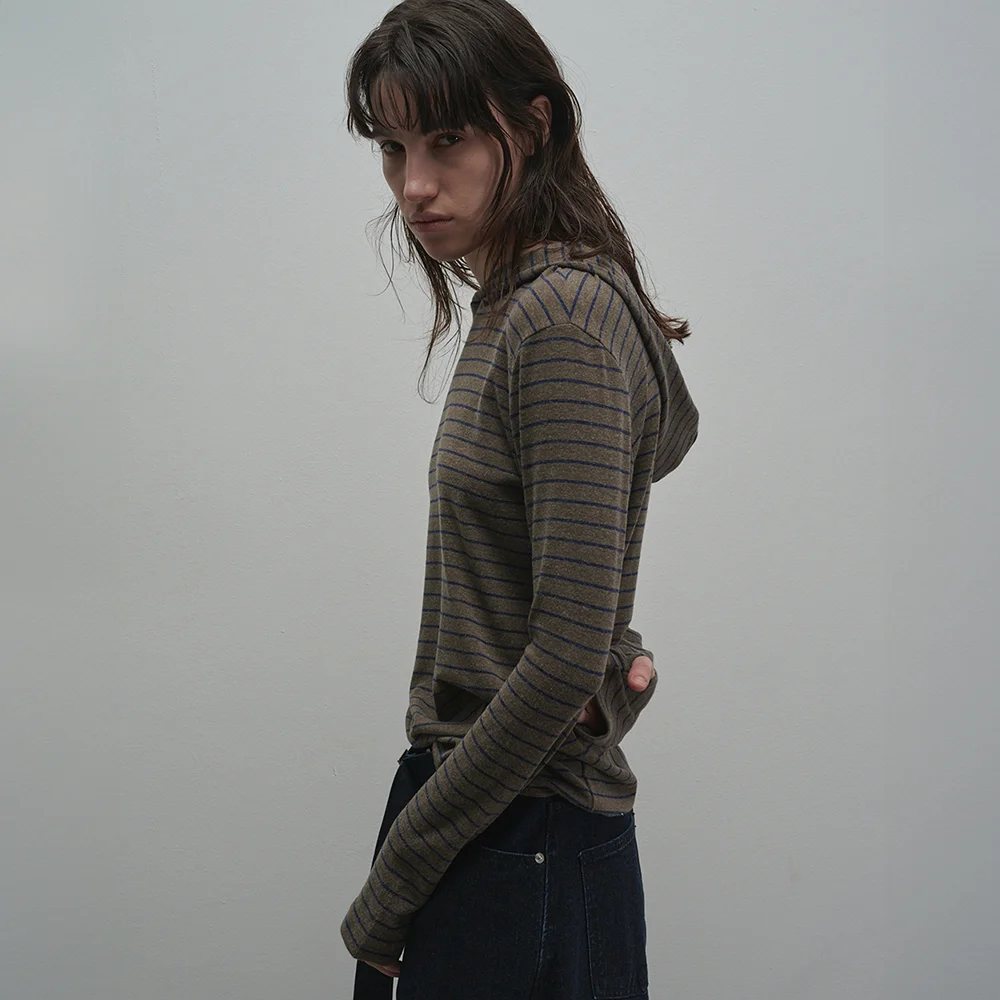 Stripe Hood T-shirt (mocha brown)