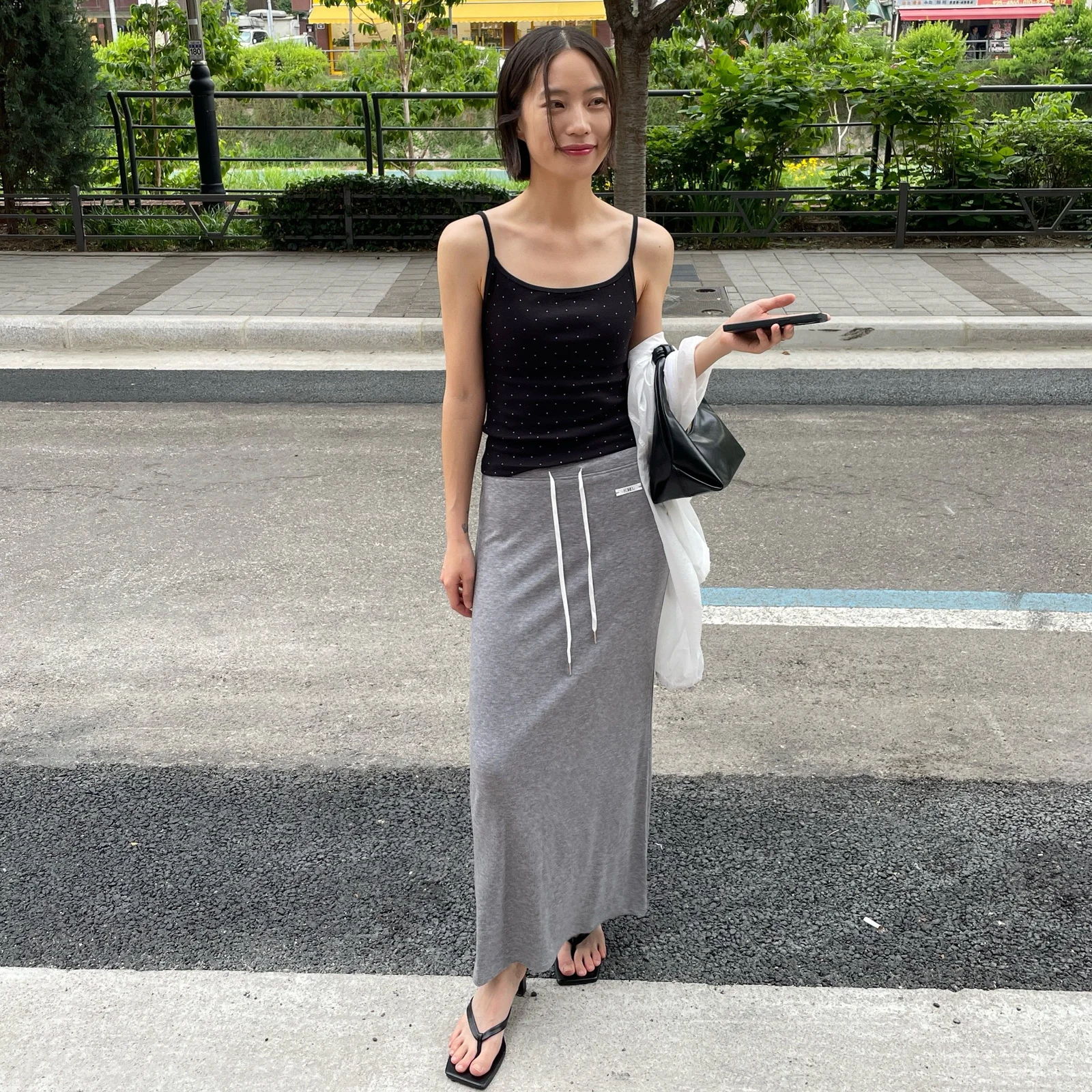 (8次_即日發貨) 夏季 針織衫 Maxi 半身裙 (灰色)