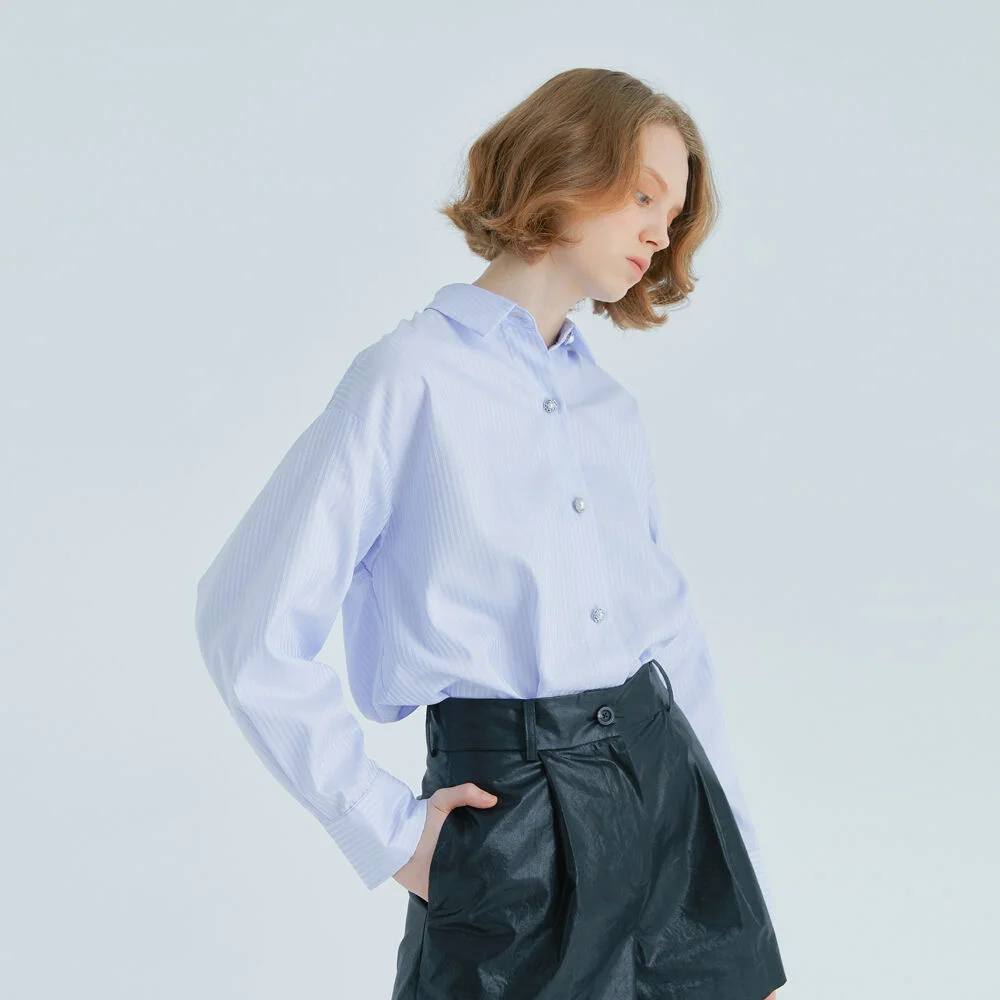 BUTTON POINT STRIPE SHIRT - SKY BLUE