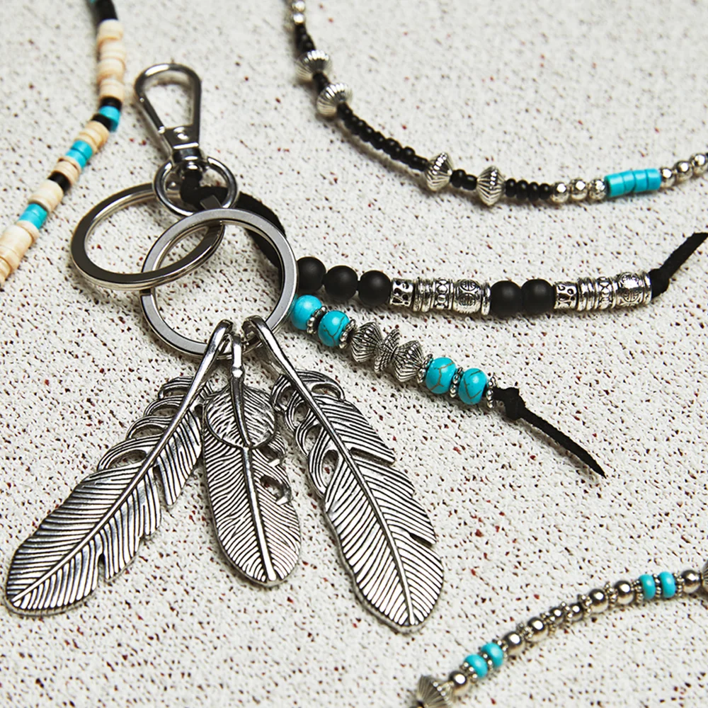 Navajo 羽毛 & 串珠 鑰匙扣 黑色
