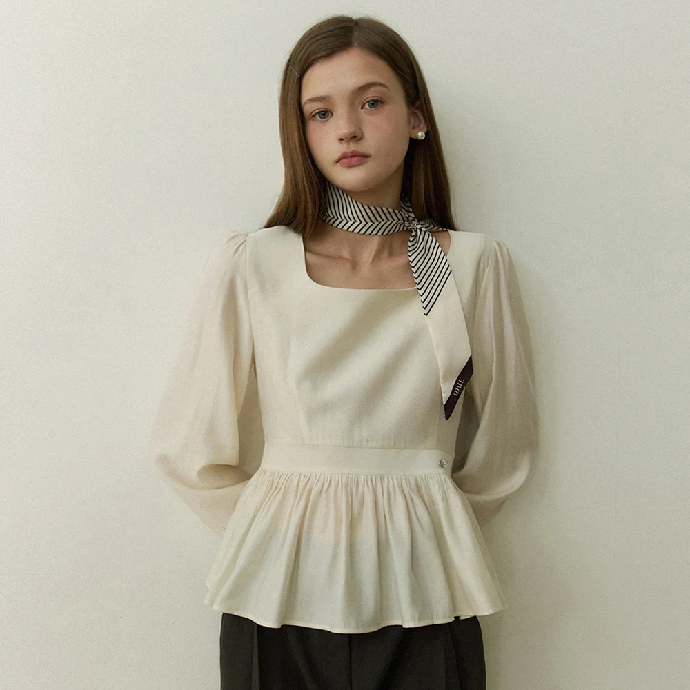 Square neck line ad charm blouse - cream