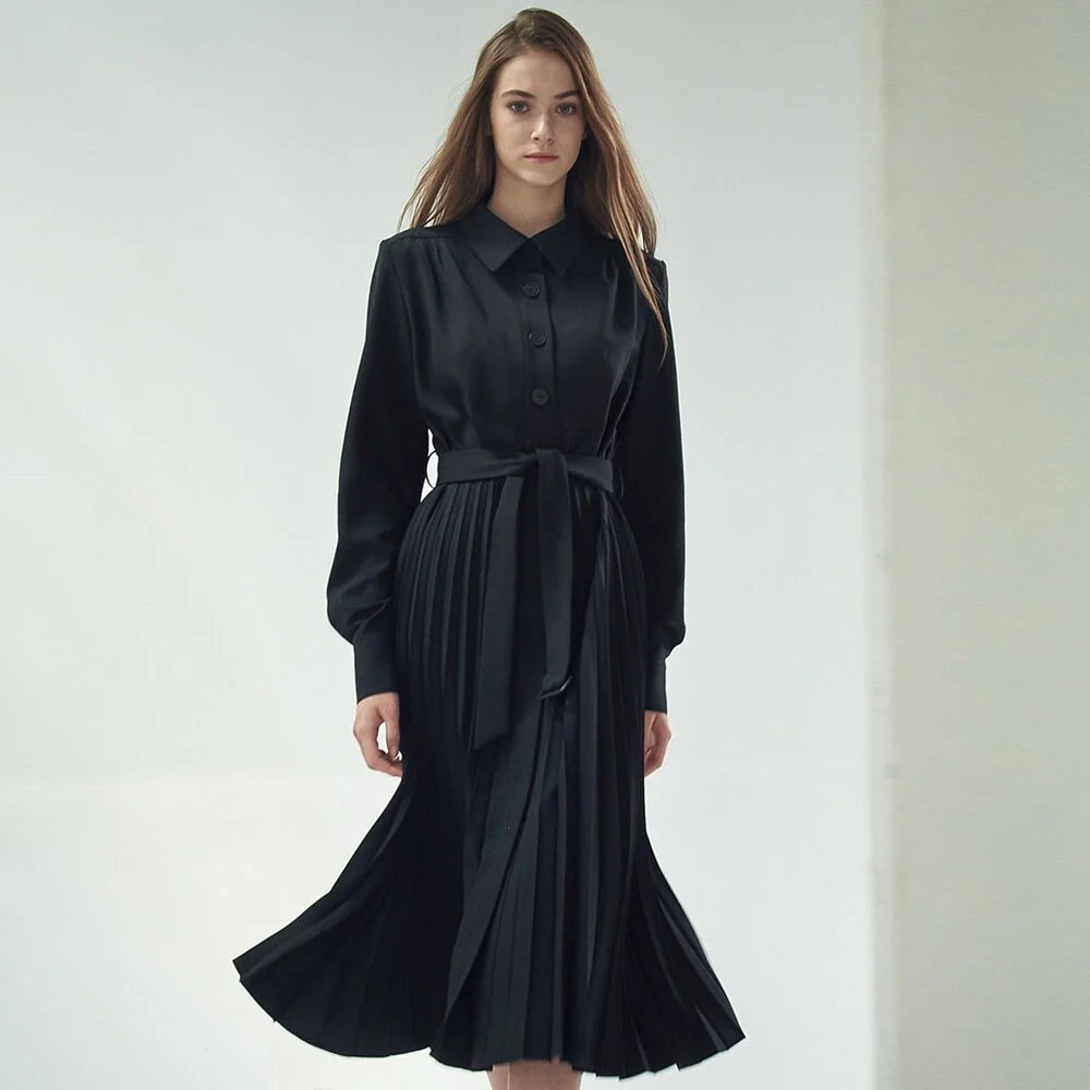PLEATED SHIRT DRESS_BLACK