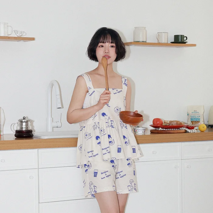 Charlotte Charlotte Jambier 藝術家, BONJOUR ET BON APETTIT 睡衣 短褲
