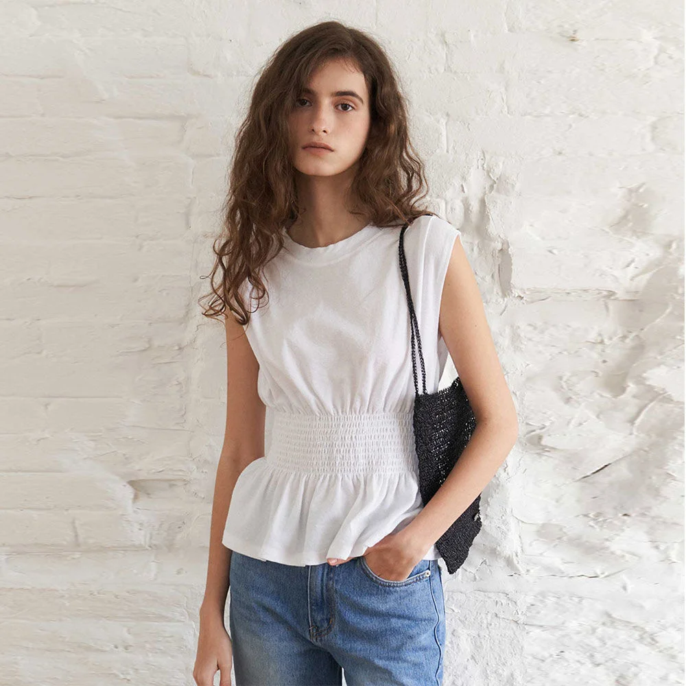 Shirred Waist Top(White)