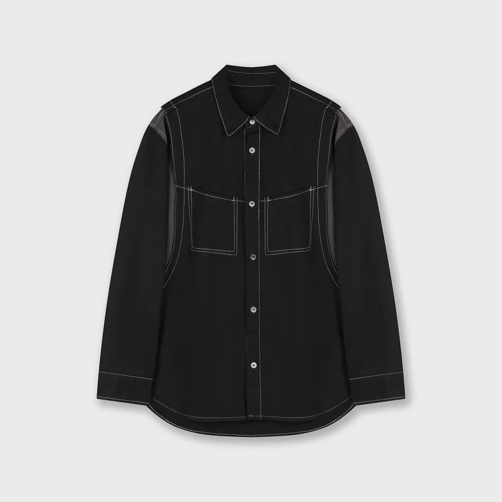 WASHED VARSITY DENIM SHIRTS BLACK