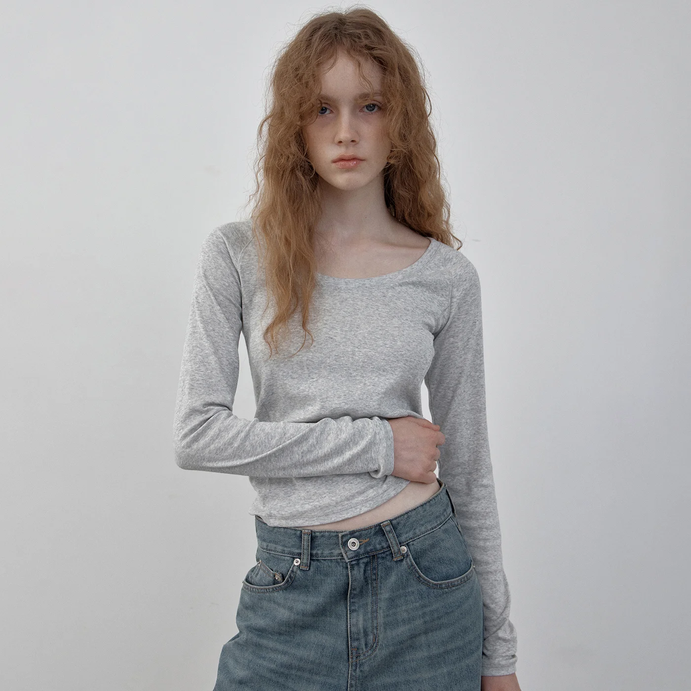 Kate raglan u neck t-shirt (white melange)