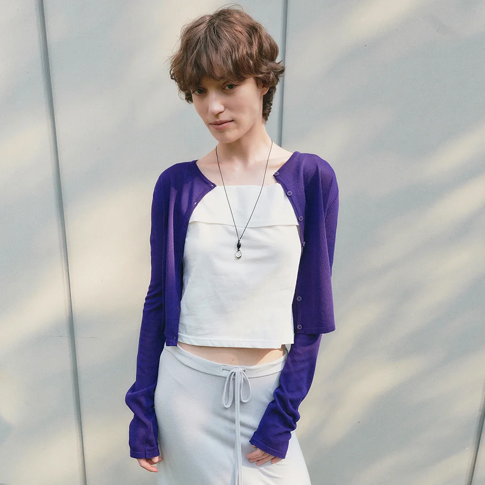 Light sheer color knit cardigan_Purple