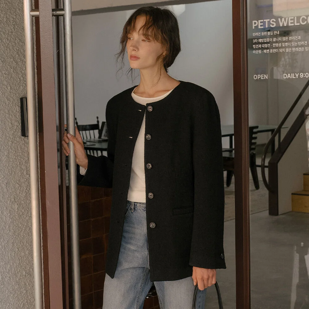 Wool blended tweed jacket _Black