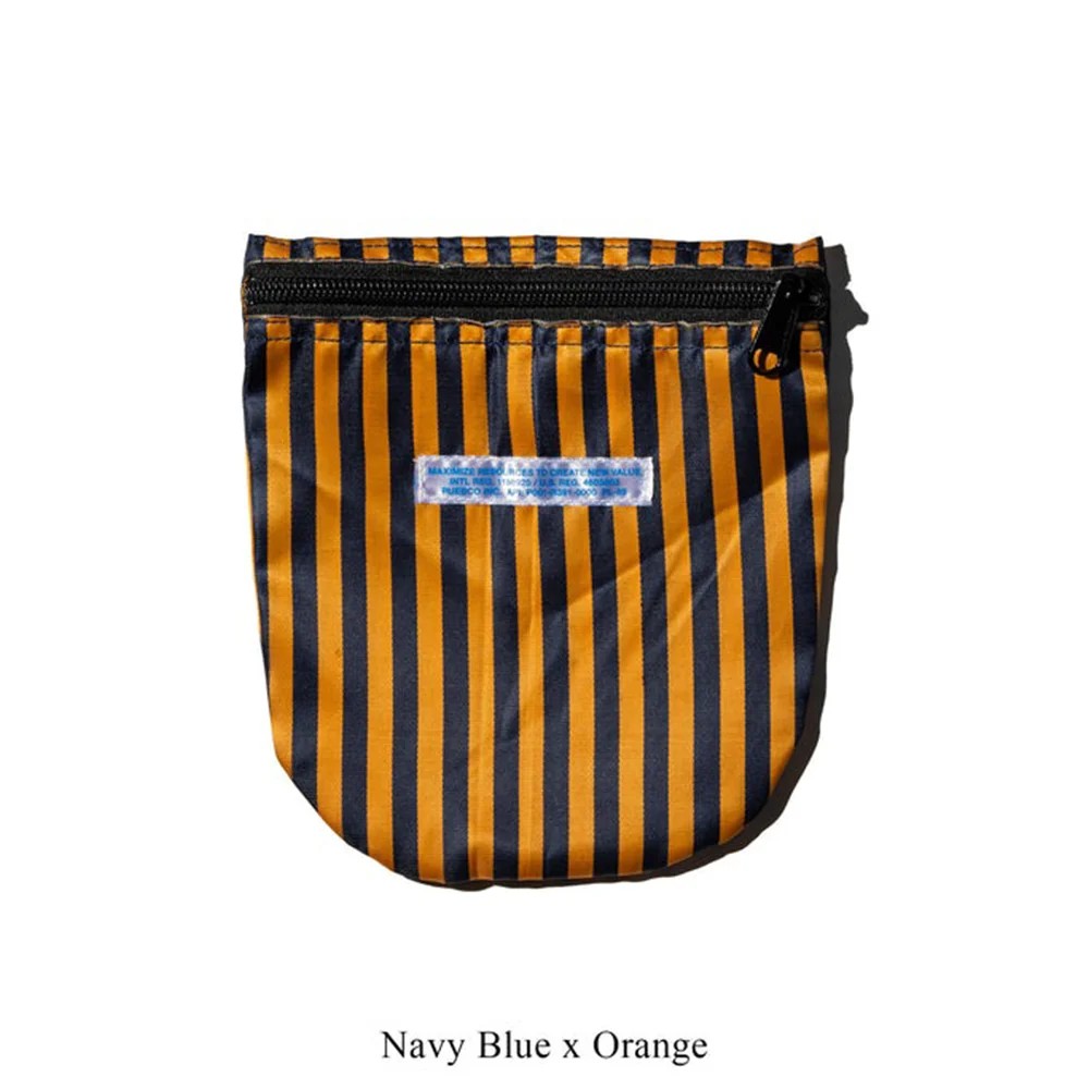 SCHOOL TIE FABRIC SEMICIRCLE POUCH / Navy Blue x Orange