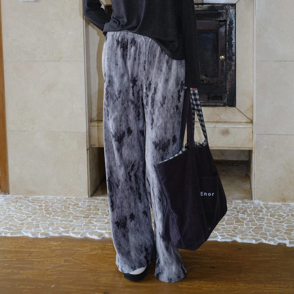 SMUDGE VELOUR BANDING PANTS - GREY