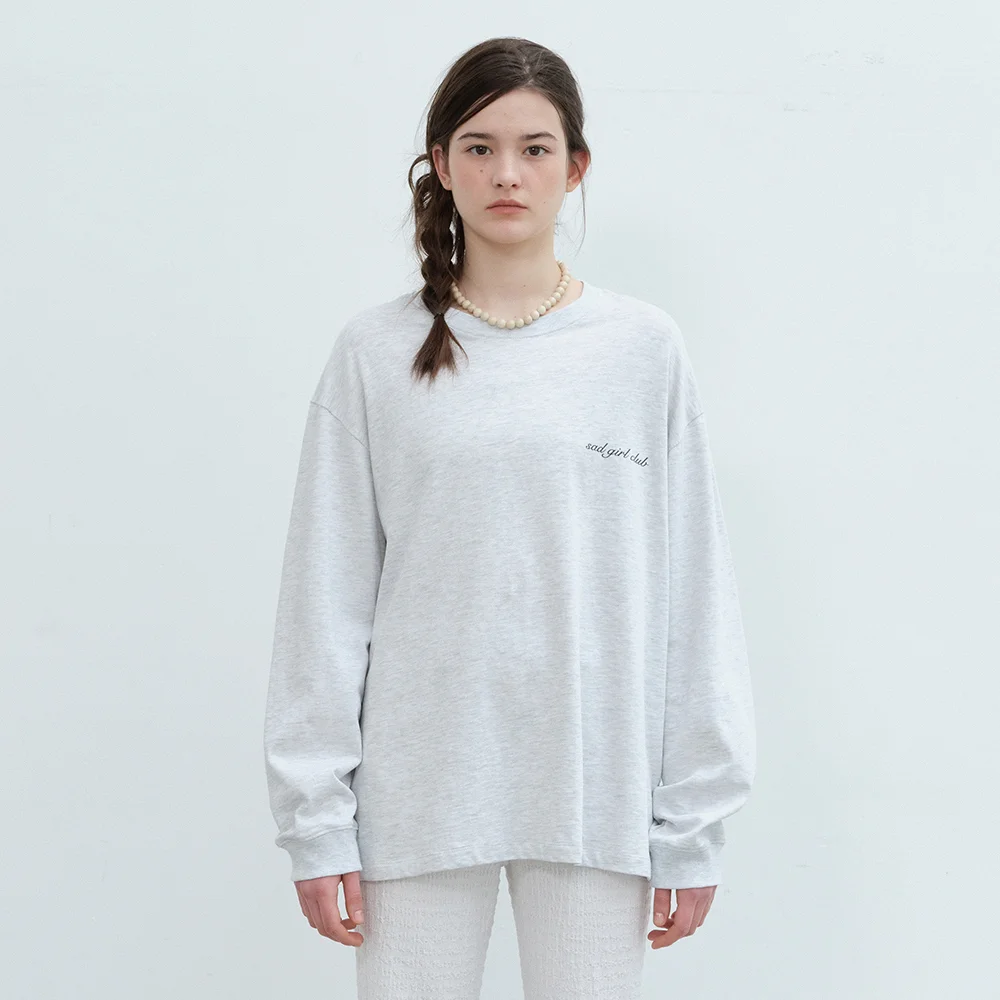 Sad Girl Club Long Sleeve T-Shirt-Melange White