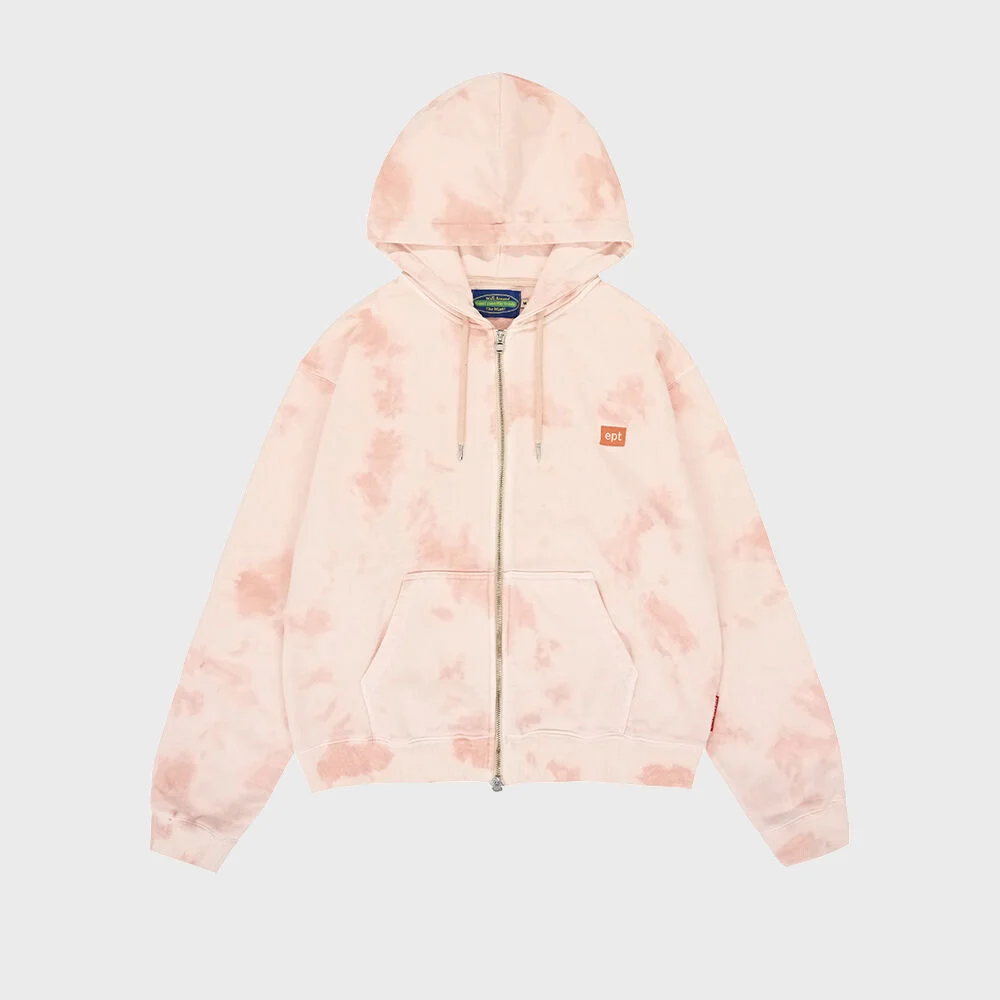 TIE-DYE ZIP UP HOODIE (CORAL)