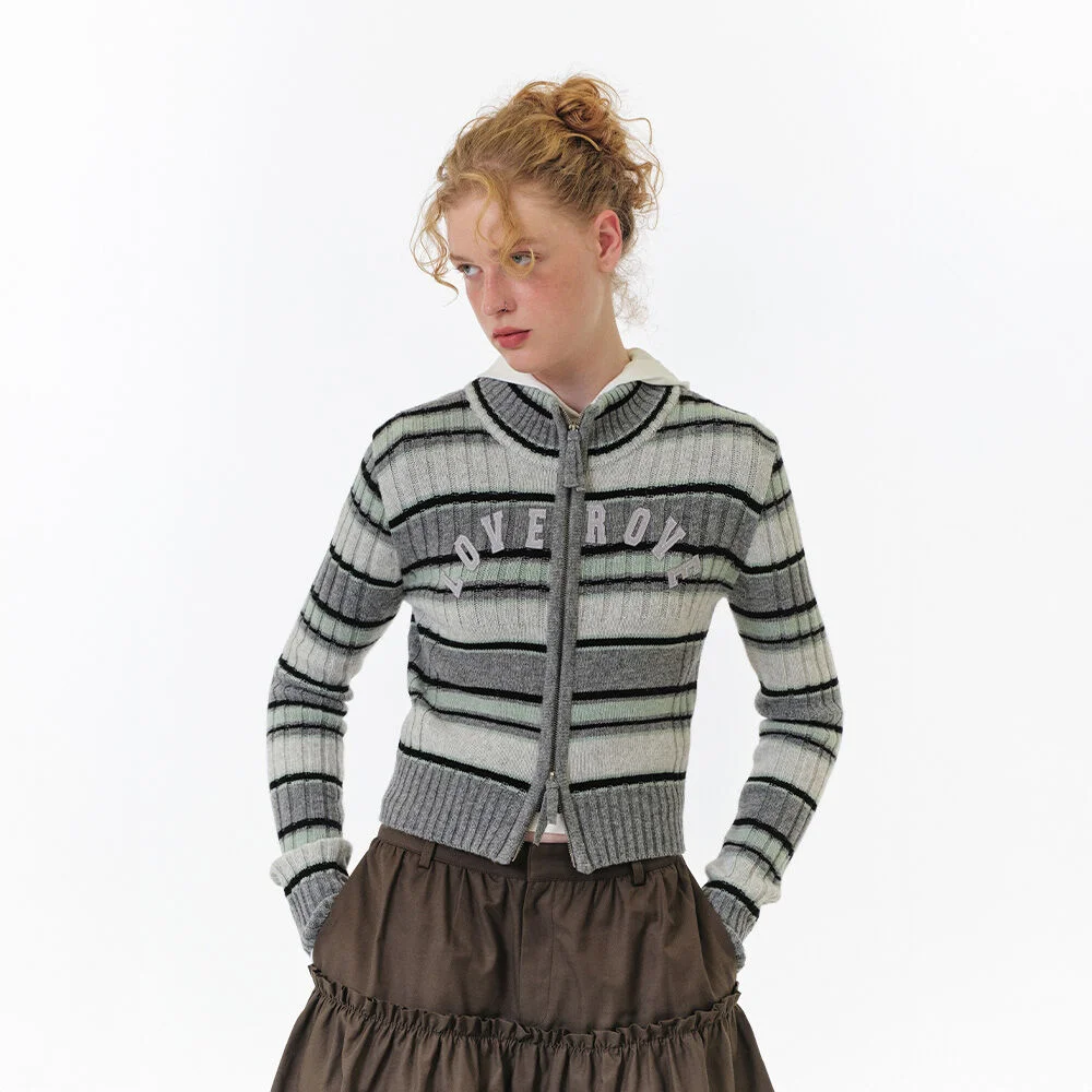 LENI STRIPE ZIP-UP (IVORY)