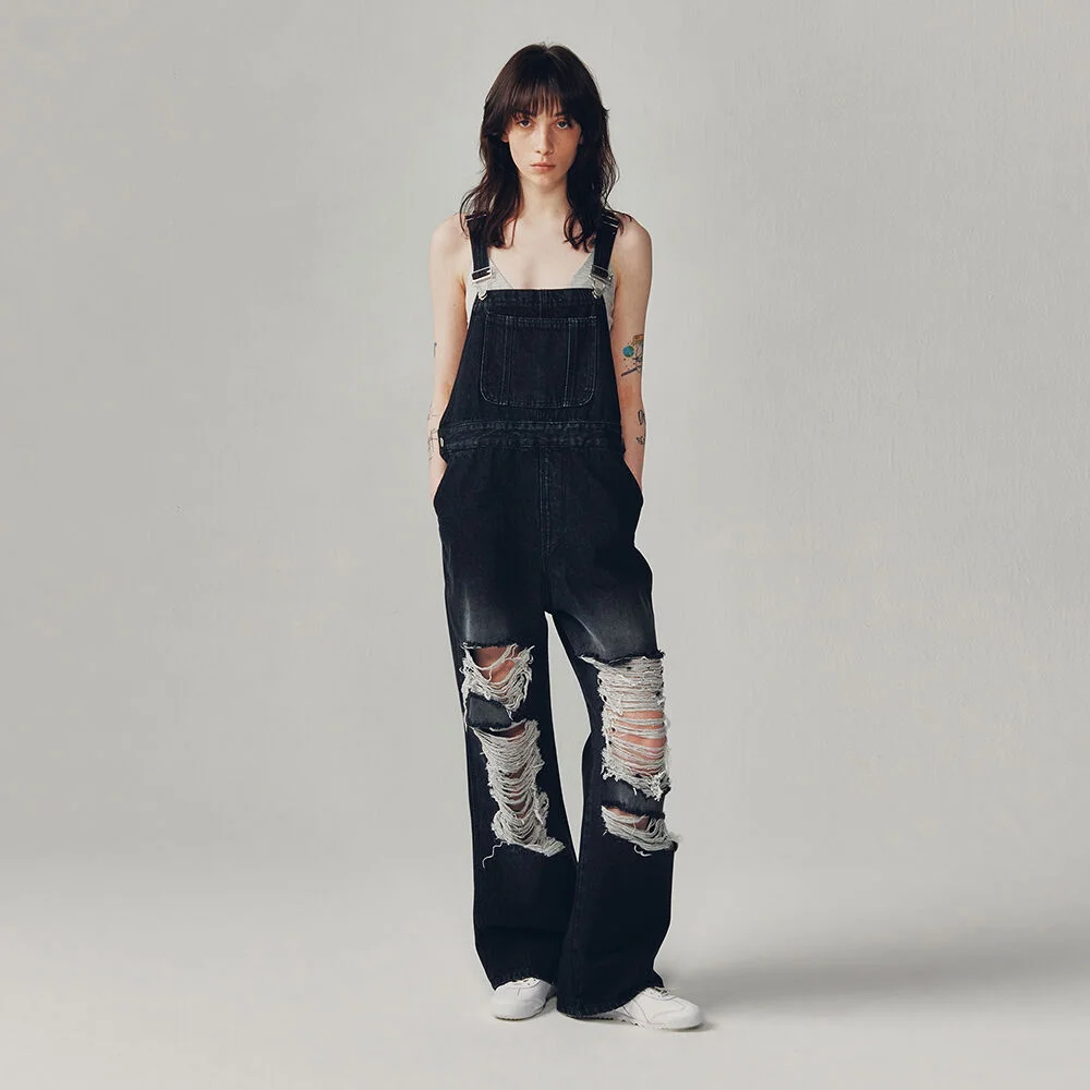 VINTAGE DISTRESSED DENIM OVERALLS