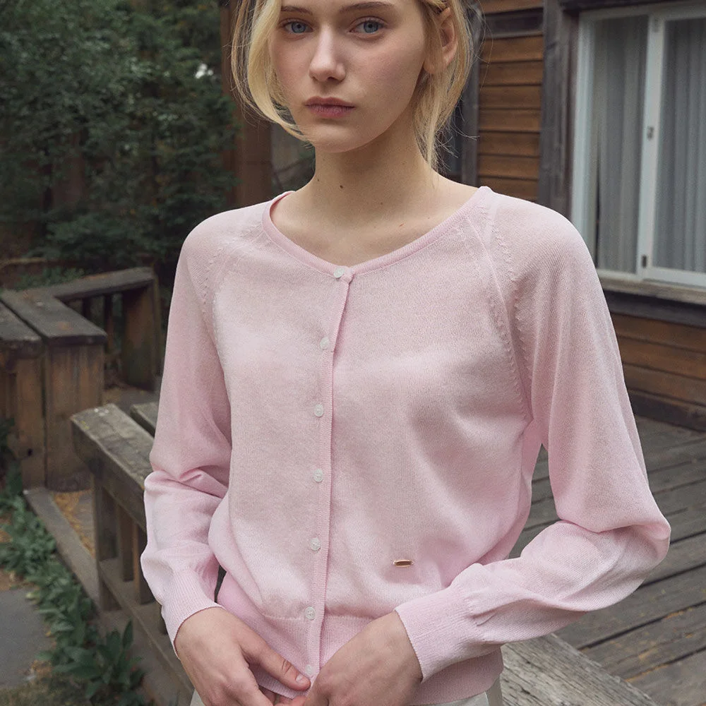 SOFT ROUND NECK BUTTON CARDIGAN 3COL_PINK