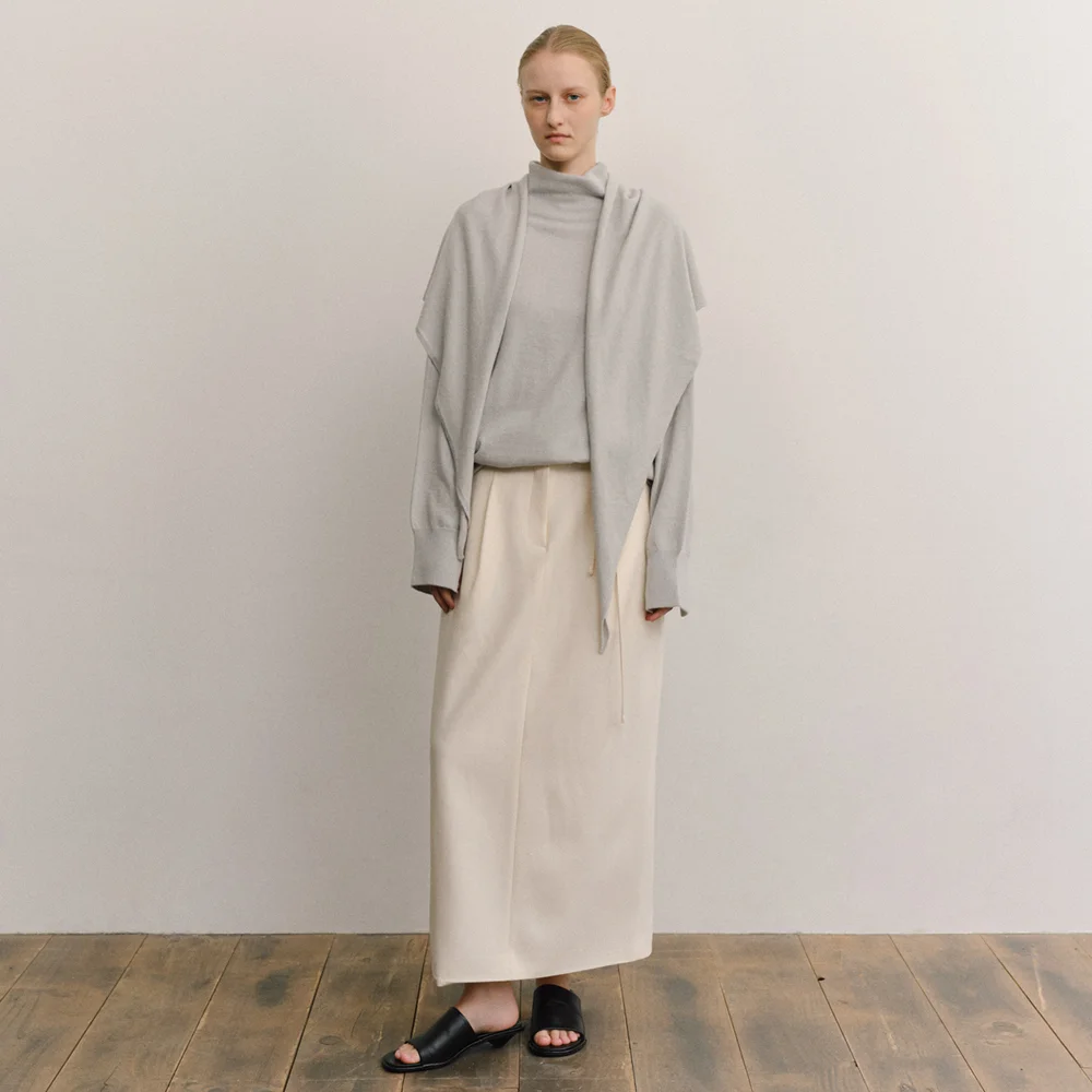 HERRINGBONE STRAIGHT LONG SKIRT_CREAM