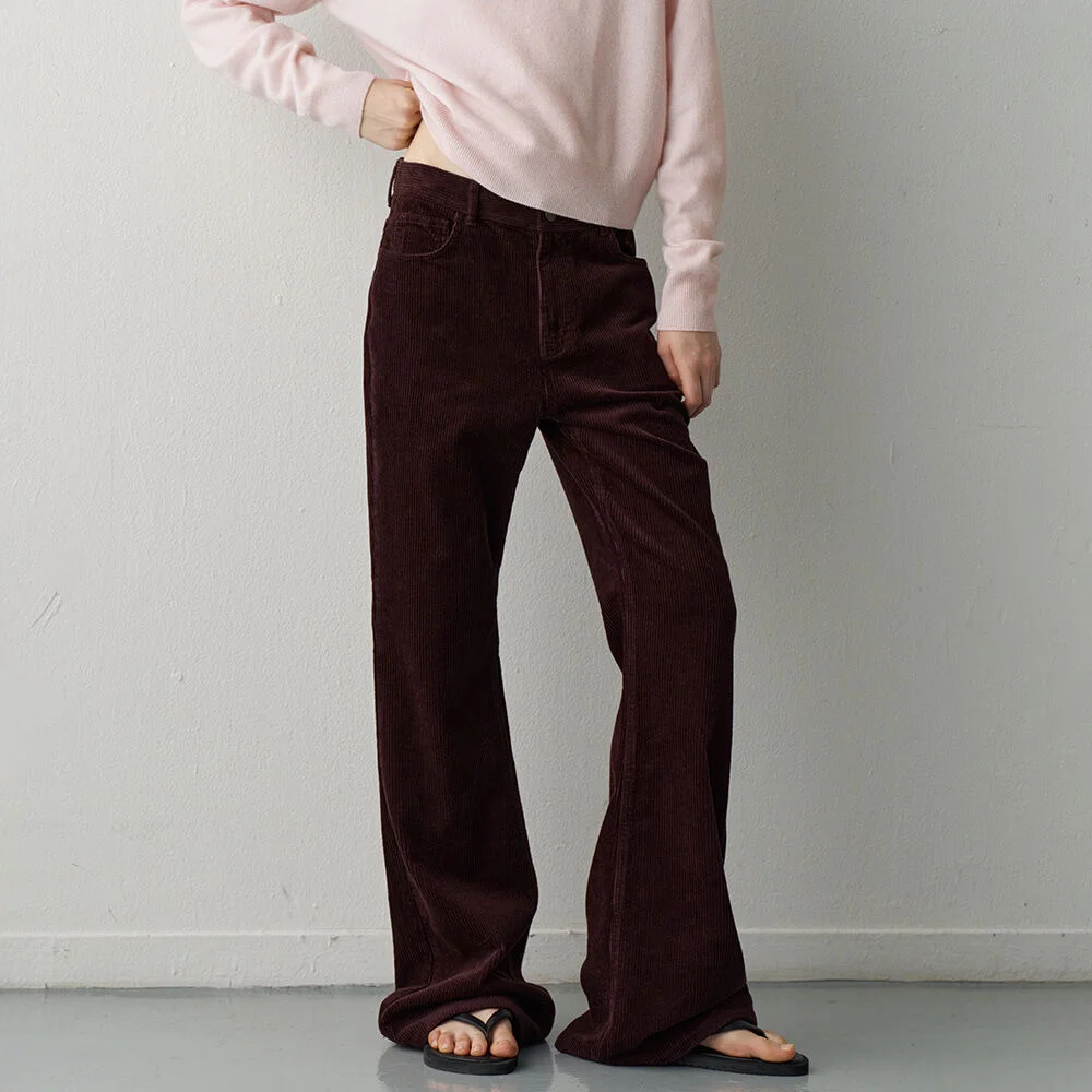 燈芯絨 靴型 褲子_burgundy