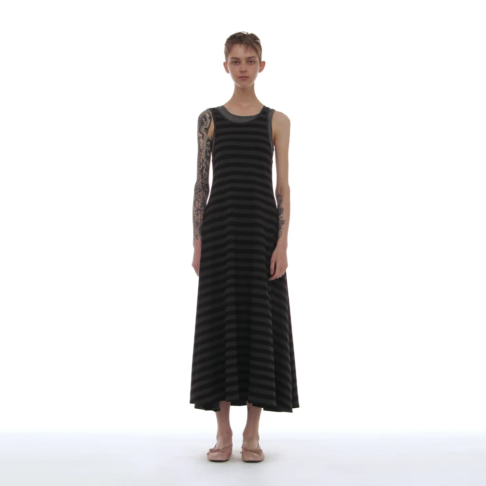 PWC OVERLAY SLEEVELESS MAXI DRESS_BLACK STRIPE