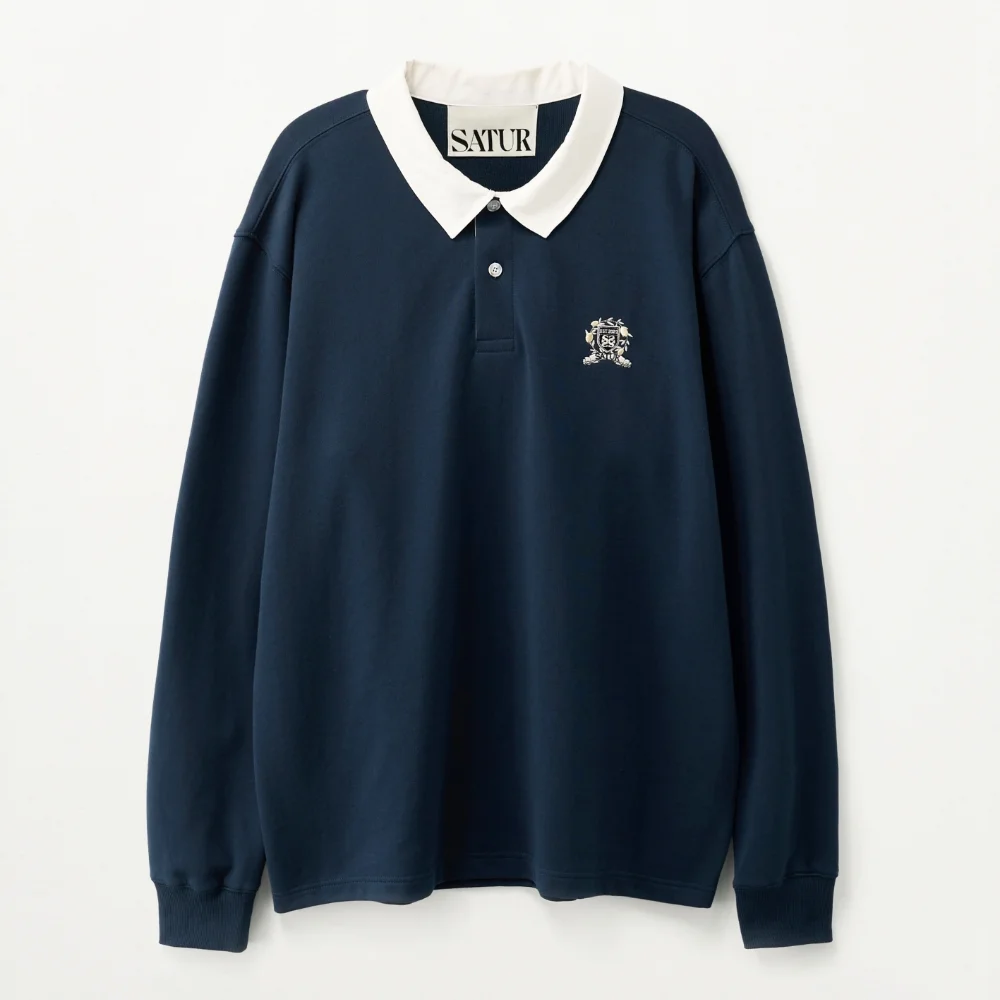 Crest 標誌 橄欖球 長 衣袖 海軍藍