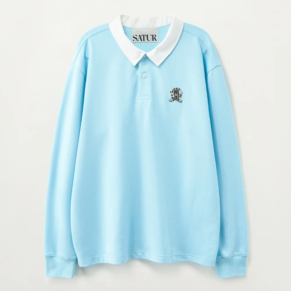 Crest 標誌 橄欖球 長 衣袖 天藍色 藍色