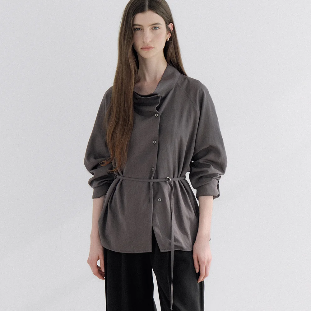 high neck cowl blouse (charcoal brown) orc 6117