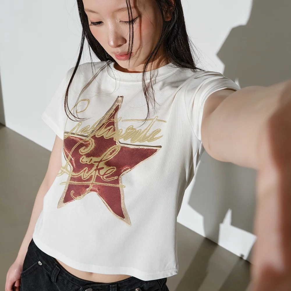 紅色 星星 圖案 半 T恤