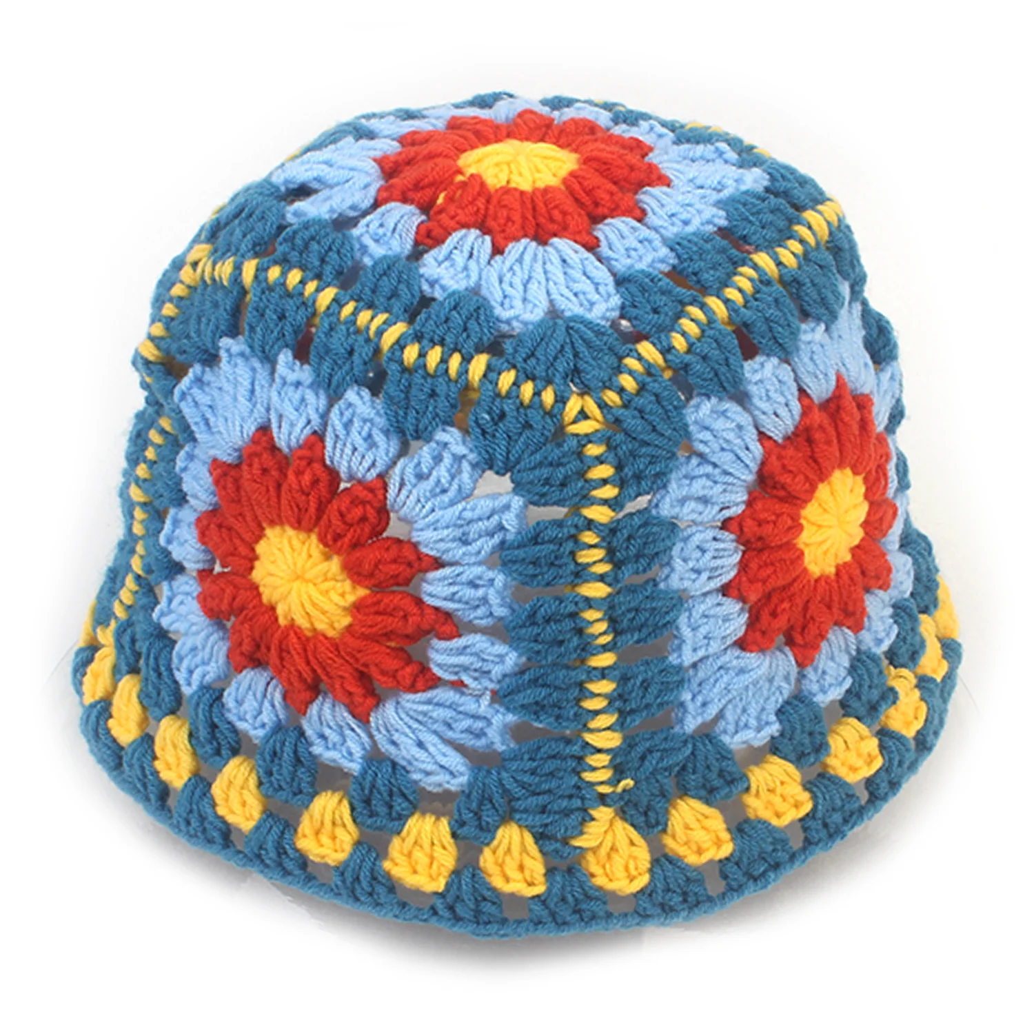 Flower Blue Knit Short Bucket Hat 針織漁夫帽