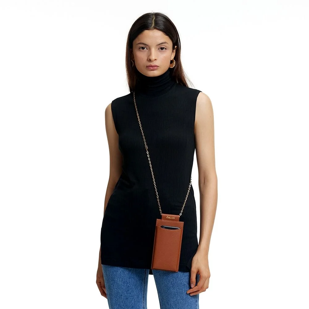 GOLD CHAIN PHONE CASE BAG CAMEL