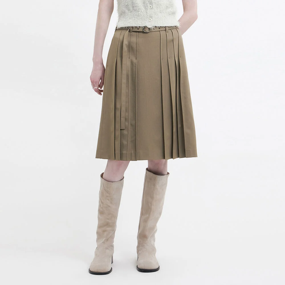 Pleats Midi Skirt - Beige