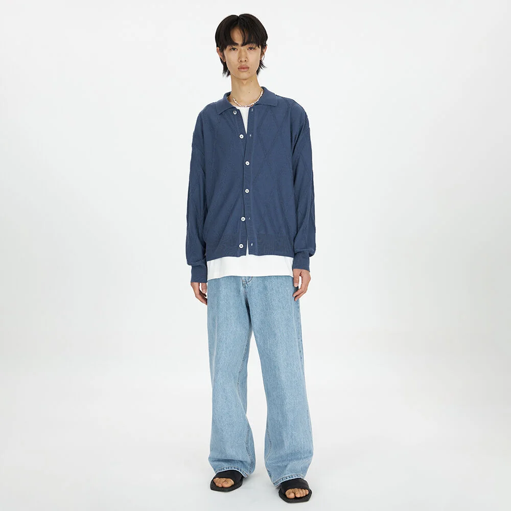 23SS Fringe Knit Collar Cardigan Blue