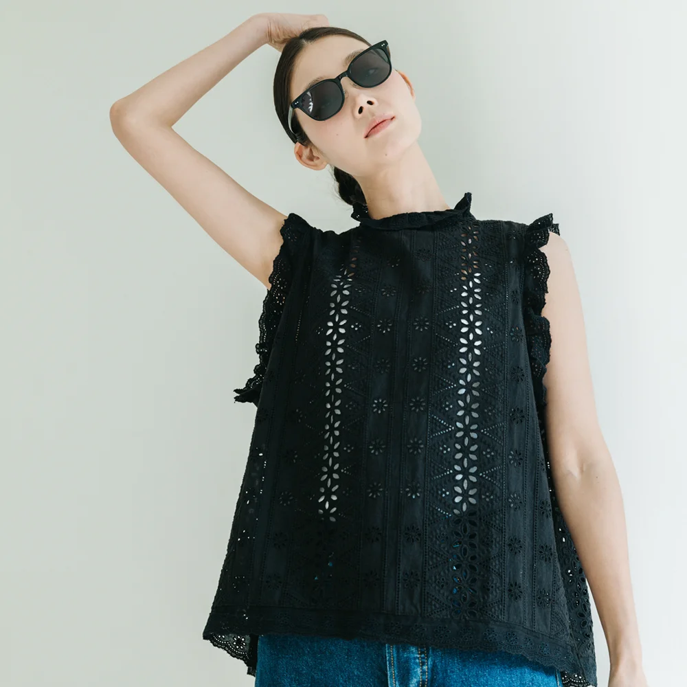 Eyelet Lace Black Blouse
