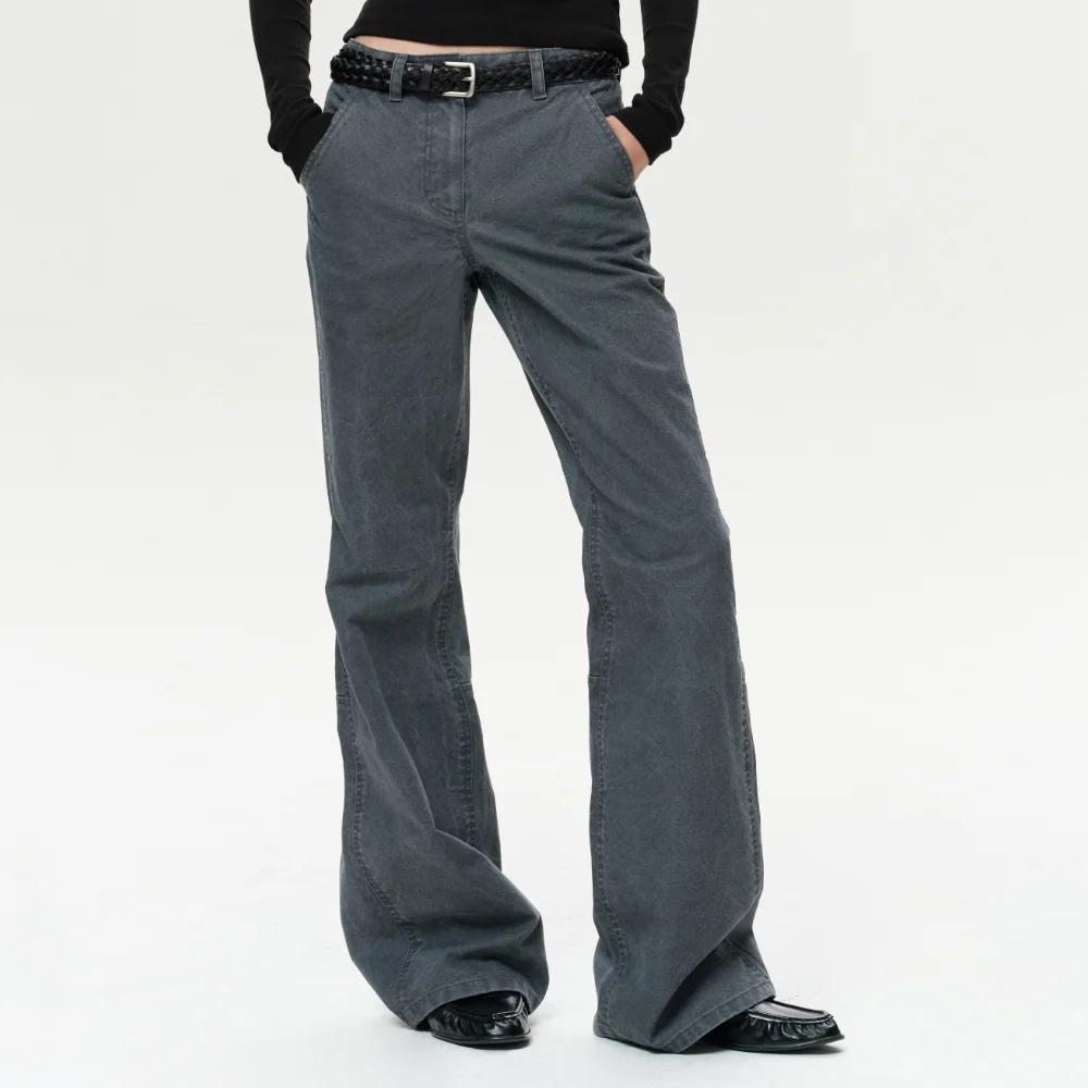 WOMEN ERA WASHED FLARE WORK PANTS - VINTAGE GRAY