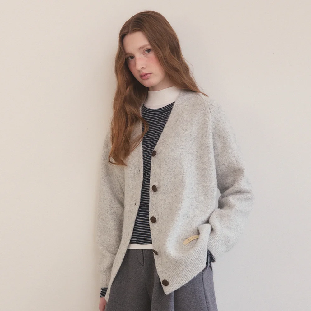 Lambs wool overfit v neck cardigan - 4color