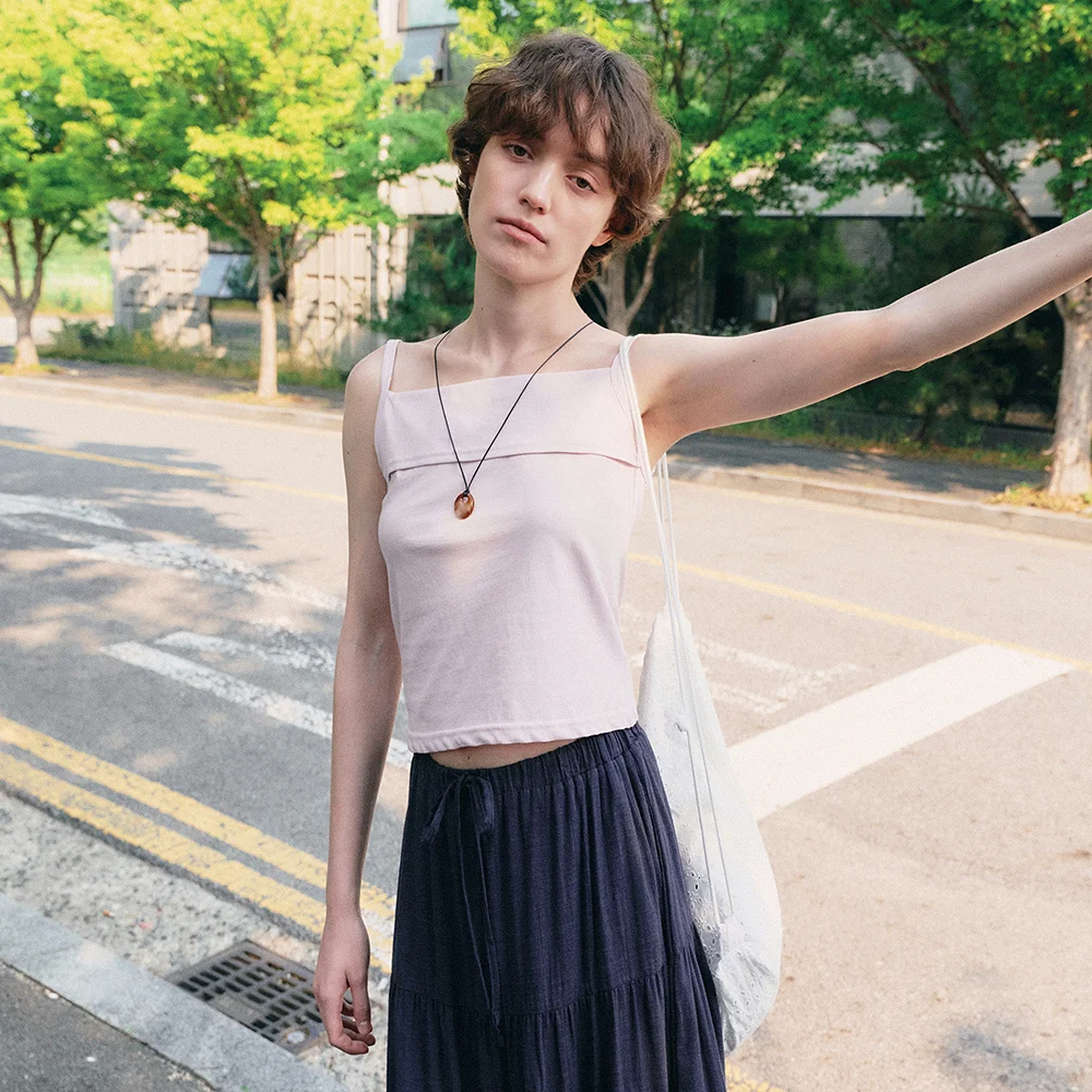 Soft square drape sleeveless top_Pink