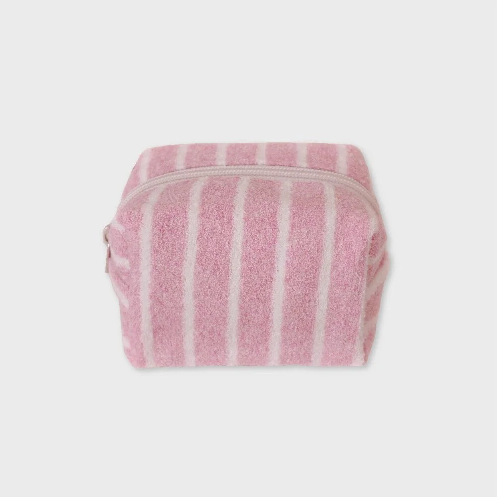 條紋 毛圈布 化妝袋 (粉色, S/L)