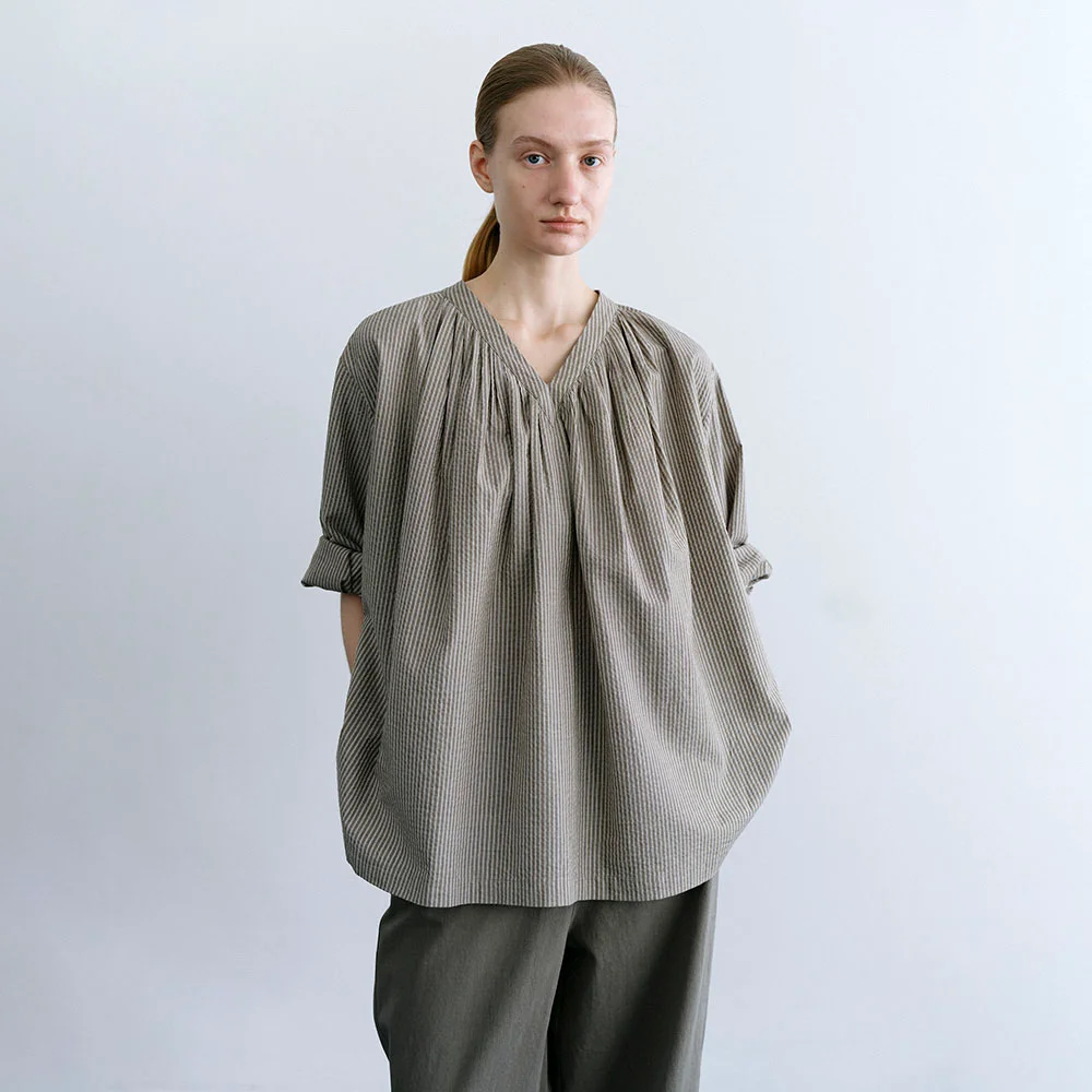 Elba Cotton Blouse in Khaki Stripe
