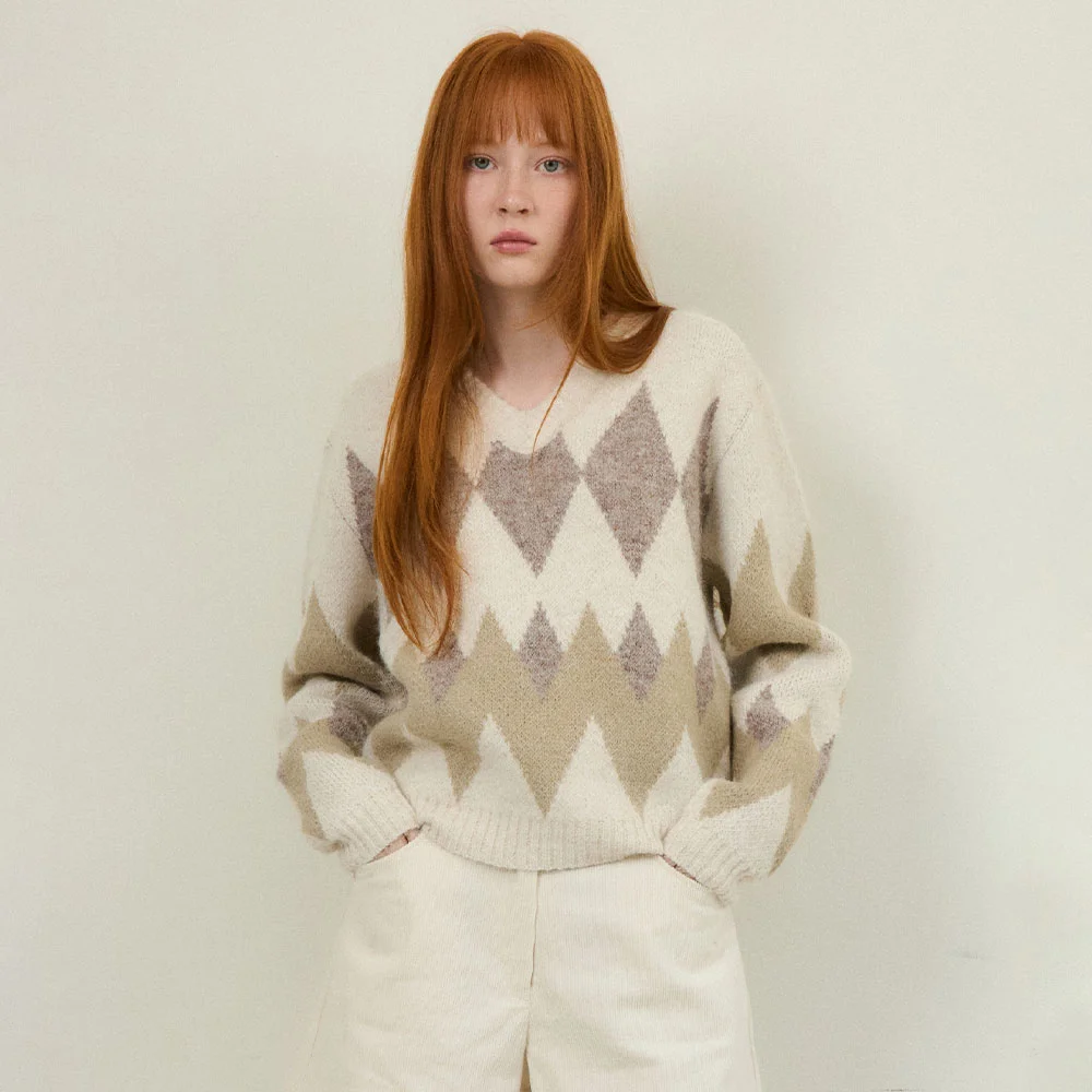 Always Crop Argyle Hairy Wool Knit 2COLOR
